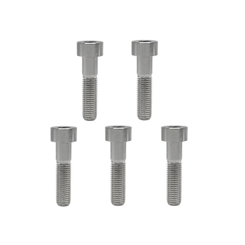 Set of five M5 Titanium Socket Cap Screws, M5x28mm, Ti6Al4V, Grade 5, hex head, DIN912, corrosion resistant, for racing projects.