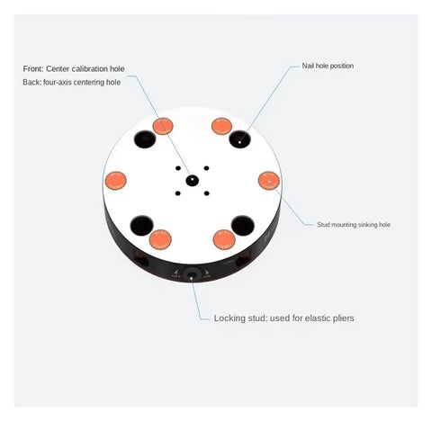 Self Centering Vise With Quick Point 52 For Milling Machines, top view showing holes for calibration, mounting, and locking stud.