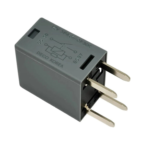 Black GM 12VDC 35A automotive relay 4 pin replacement for car electrical system, shown from top angle