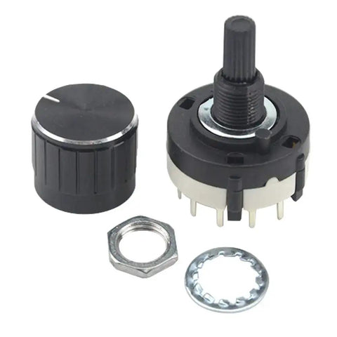 Three Pack RS26 4P12T 4 Pole 12 Position Rotary Switches With Knobs for Radio, TV, Industrial Equipment and Electronics