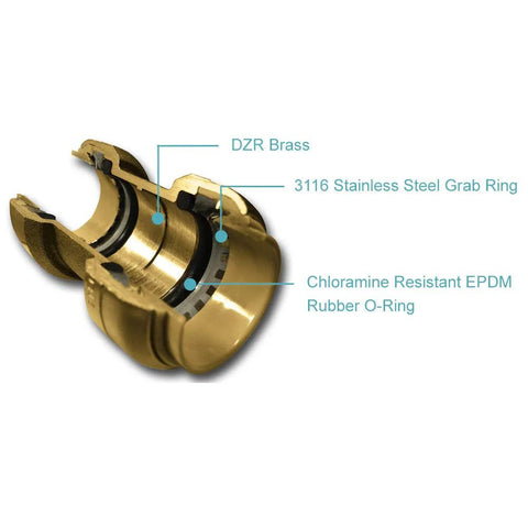 SharkBite 1/2 in PRV boiler feed valve, brass push-to-connect fitting with EPDM O-ring and stainless steel grab ring