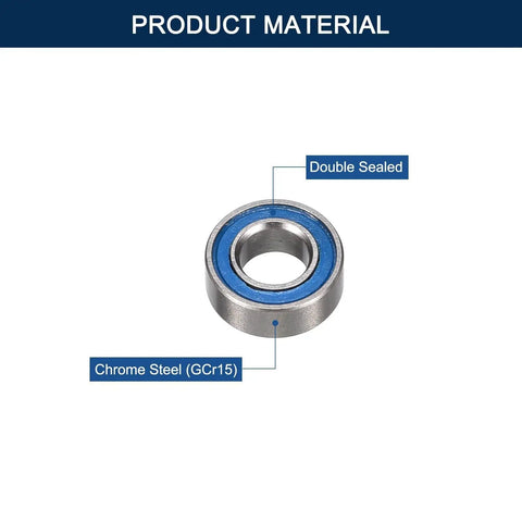 Miniature Deep Groove Ball Bearing 4x10x4mm MR104 2RS, chrome steel, double sealed, for RC cars, drones, hobby projects.