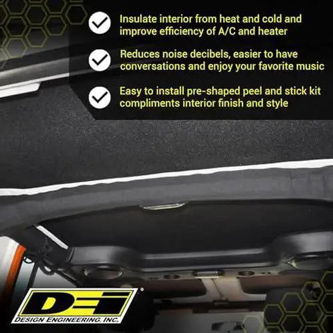 Boom Mat Black Sound Deadening Headliner For Jeep Wrangler JL 2018 Up Custom Fit installed inside vehicle hard top