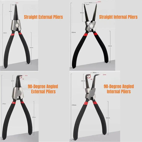 7 Inch Snap Ring Pliers Set Four Piece Internal External Circlip Pliers With Straight And Bent Jaw Beefy Heavy Duty Professional Pliers In Storage Pouch For Automotive And Machinery Repairs
