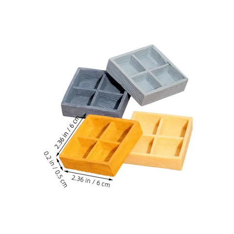 4 Piece Miniature Storage Box for Dollhouse Resin Four Grid Organizer for Candy and Nuts in assorted colors, shown on white background.