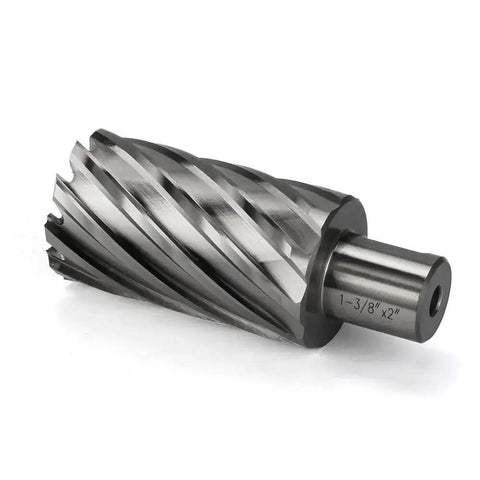 Annular Cutter Set For Magnetic Drill Press HSS Slugger Bits Three Quarters Inch Weldon Shank One And Three Eighths Inch Cutting Diameter Two Inch Cutting Depth Kit For Tough Metal Drilling displayed
