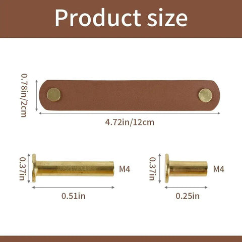 Product dimensions for Six Piece Leather Drawer Pulls Set In Brown With Gold Rivet Screws, 4.72 Inch Soft Cabinet Dresser Handles.