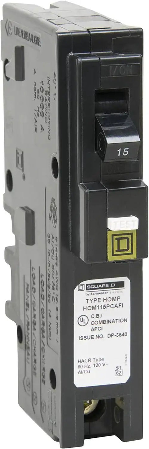 Homeline 15 Amp One Pole Arc Fault Circuit Interrupter CAFI CAFCI 120 Volt AC Breaker With 10kA Breaking Capacity front view