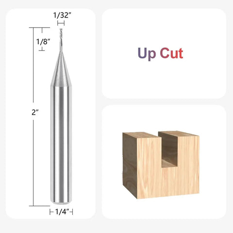 Carbide Upcut Router Bit With One Quarter Inch Shank And One Thirty Second Inch Cutting Diameter For Wood Engraving And CNC Carving Spiral End Mill