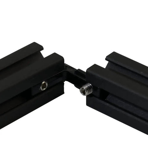 Close-up of 20 Piece 2020 Series Black T Slot L Shape Corner Connector Bracket Set with screws for aluminum extrusion profile 6mm.
