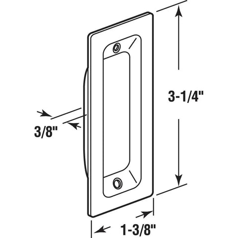 Dimensions diagram for Brass Closet Door Pull Set 3-1/4 Inch Height By 1-3/8 Inch Width Satin Nickel Finish 2 Pack With Mounting Fasteners