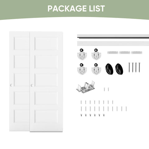 48x80 In 5 Panel Bypass Sliding Closet Door Kit With White Primed Slabs, Bypass Track Hardware Included, Paintable And Lightweight