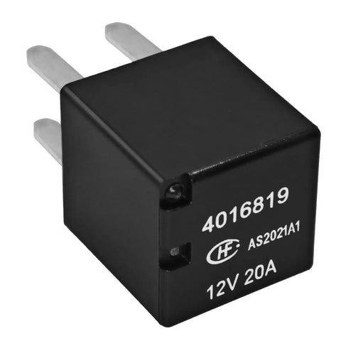 Ultra Micro ISO Automotive Relay Pack Of 4 12V DC 20A 4 Pin General Purpose Relay, black casing with plug terminals.
