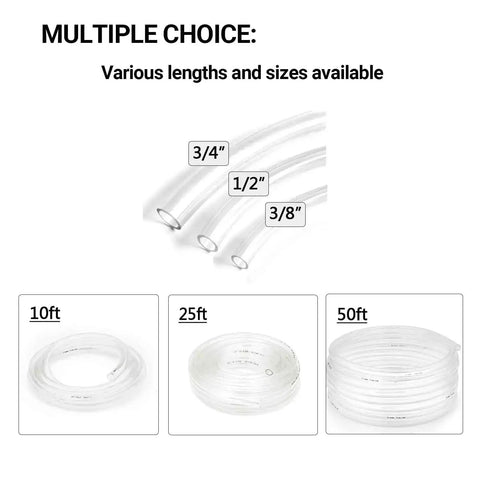 Clear PVC Tubing With Three Quarter Inch ID And One Inch OD Ten Feet Long Thirty PSI Flexible Lightweight Oil Resistant Hybrid Multipurpose Industrial PVC Hose For Fluid Transfer different length options