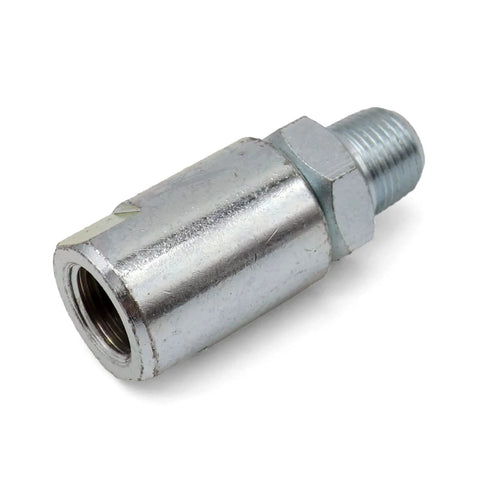 LockNLube LNL231 1/8 in NPT inline grease hose swivel; silver metal body with female socket and male threaded end