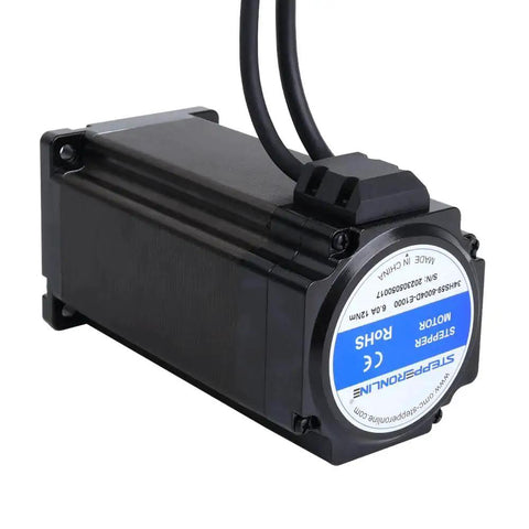 Side view of Smart S Series Nema 34 Closed Loop Stepper Motor With 12.0 Nm Torque and 1000 PPR Encoder for CNC Machines in black casing.