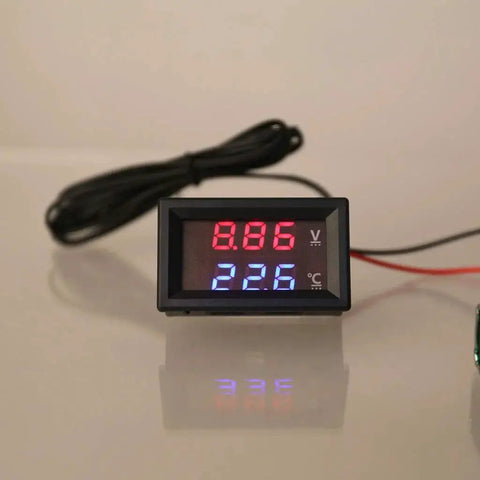2 In 1 Car Thermometer And Voltmeter With LED Display For 12 To 24 Volt Vehicles showing volt and temperature readings