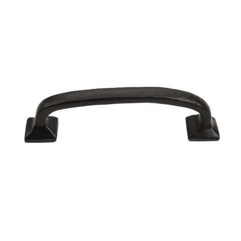 Rustic Cast Iron Cabinet Pull Handle With Modern Texture, Four And One Eighth Inch Center To Center, Five Inch Length, Black Powder Coat Finish