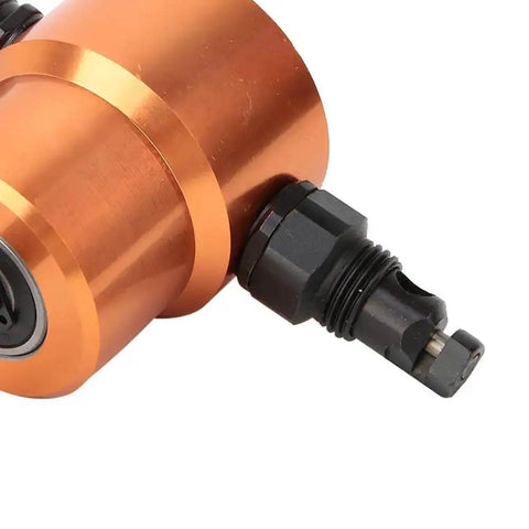 Close-up of 360 Degree Double Head Sheet Metal Cutter with orange and black design for precise metal cuts in home projects.