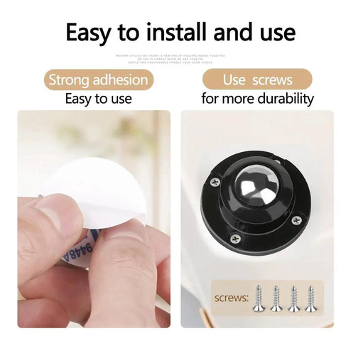 Adhesive Caster Wheels For Furniture Storage Boxes And Trash Cans 1 Inch Low Profile Black 360 Degree Swivel ABS installation with screws