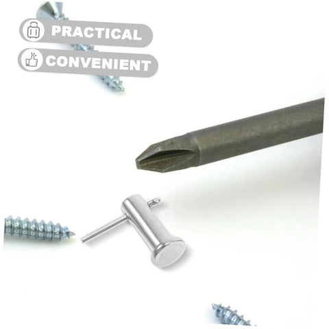 Stainless Steel B Type Cylindrical Flat Head Pins, Multipurpose Locating Pins for Machinery, Furniture and Jewelry Making, Precise Straight Alignment, Heavy Duty Secure Fit, shown with screws and a screwdriver.