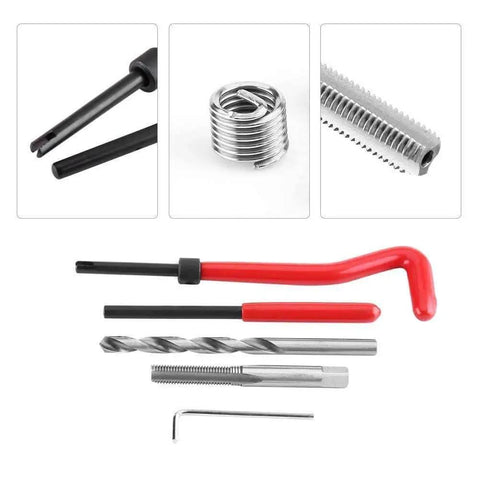 SAE Stainless 1/4-20 Inch Thread Repair Kit with inserts and tap for auto repair DIY, pro grade hand tool set.