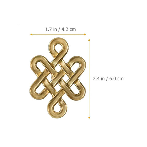 Gold Chinese Knot Cabinet Pull Handle With Single Hole Design dimensions shown against a white background