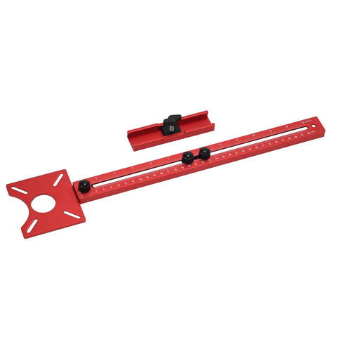 4 In 1 Router Milling Groove Bracket For Woodworking With Aluminum Alloy Circle Cutting Jig, red bracket and ruler visible