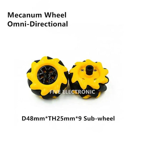 Mecanum Omni-Directional Wheel Set For Robot Car In 48mm 60mm 80mm And 97mm Sizes With Nine Sub-Wheel ROS Tyres, yellow wheel close-up
