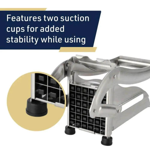 Homemade Fries Made Easy With A French Fry Cutter That Has Two Blades For Shoestring And Steak Fries Stainless Steel Potato Slicer With Non Slip Suction Cups Game Changing Manual Press For Perfect Crispy Results By Classic Cuisine showing non-slip suction cups for stability