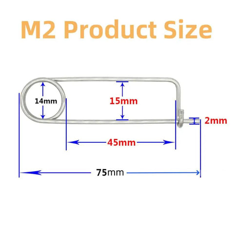 Diagram of 10 Piece Brooch Shape Cotter Safety Pins In Galvanized Carbon Alloy Steel with dimensions: 75mm length, 14mm loop
