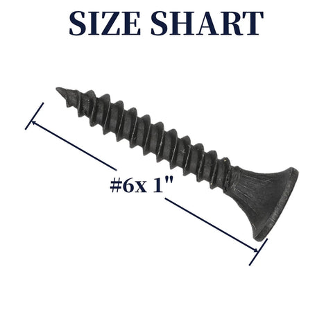 Side view of a single Beefy Heavy Duty Drywall Screw from Set Of 200 Size Six By One Inch Coarse Thread Phillips Flat Countersunk Head For Wood Studs And Sheetrock Made From 1022A Phosphated Carbon Steel Grade Eight Point Eight Hardness