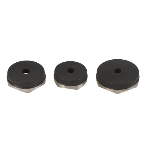 Three dies from 15 Ton Hydraulic Knockout Punch Kit Half Inch To 4 Inch Heavy Duty Punch Driver for Electrical Panels and Metal Framing