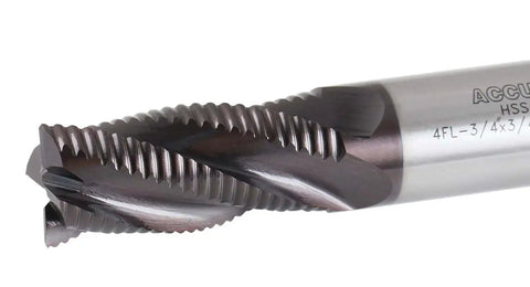Beefy Roughing End Mill TiAlN Coated M42 Cobalt With Standard Tooth Four Flute Three Quarter Inch Diameter Three Quarter Inch Shank