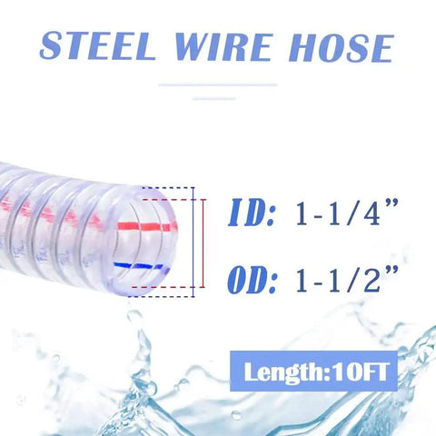 Beefy Ten Foot Steel Wire Reinforced PVC Vacuum Hose With One And Quarter Inch Inner Diameter And One And Half Inch Outer Diameter