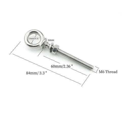 Stainless Steel Eye Bolt Set Heavy Duty Eye Bolts With Nuts And Washers M6 X 1mm Thread 6mm By 60mm 10Pcs Built To Last