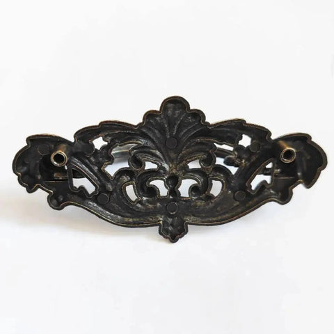 Front view of a 4 Pack Vintage Style Bail Drawer Pull in dark antique bronze for cabinets and dressers, zinc alloy, 3 inch center to center.