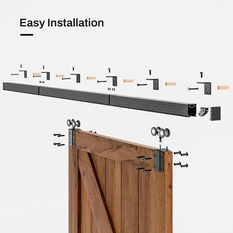 Diagram showing assembly of 8 Ft Box Rail Sliding Barn Door Track Kit, Heavy Duty Aluminum Alloy Wall Mount For Single Door.