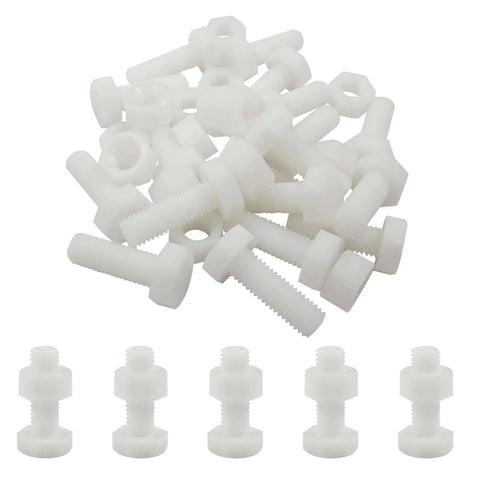 Twenty Pair M10 By 30mm Nylon Hex Bolts And Nuts Set For DIY Full Thread Hex Head Screws White Plastic Bolts With Nuts Heavy Duty Nylon Hardware Kit For Home Improvement And Projects