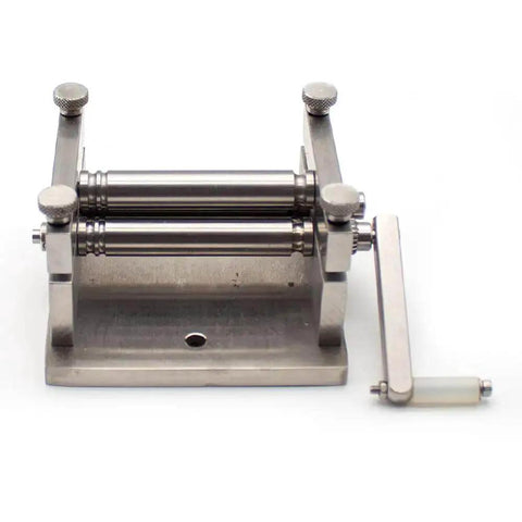 Front view of DIY Manual Plate Rolling Machine Handy Mini Bending Tool for soft metal sheets, ideal for ship models, stainless steel.