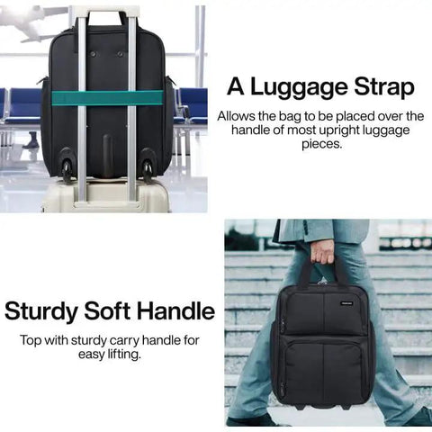 Underseat Carry On Luggage With Wheels For Air Travel Your Everyday Travel Sidekick A Lightweight 27L Softside Rolling Bag with handle and luggage strap