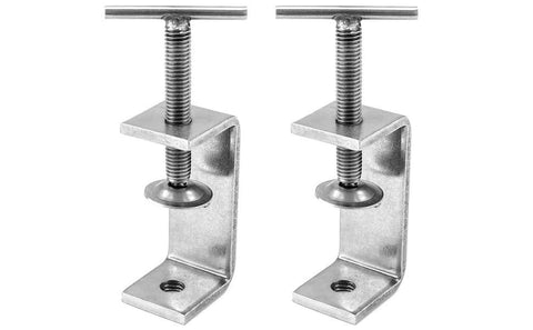 Two QWORK 304 stainless steel C-clamps, heavy-duty hand-twist tiger clamps, silver metal