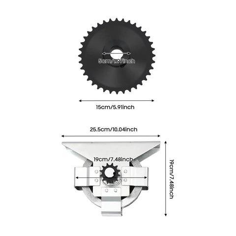 Dimensions of Garage Door Jackshaft Chain Hoist With Three To One Ratio 331 Lbs Capacity, includes measurements in inches and cm.