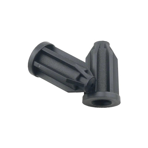 Eight Pack Universal Plastic Chair Caster Rods And Roller Plugs Black Round Sleeve Inserts For One Inch Wheels With Seven Sixteenth Inch Inner Bar Durable Replacement Parts For Office Chairs close-up of two black plastic rods.