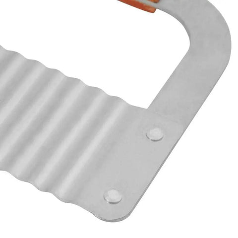 Close-up of Wavy Soap Cutter With Stainless Steel Crinkle Blade And Ergonomic Hardwood Handle, showing crinkle blade design.