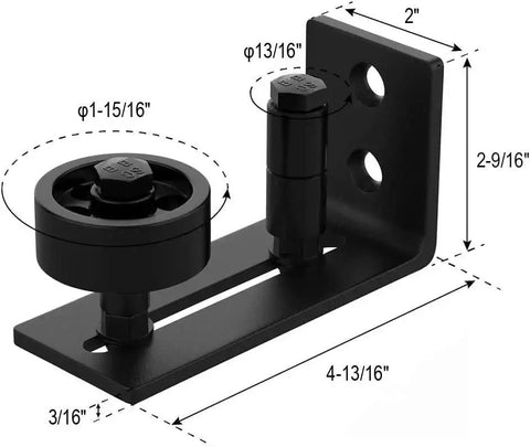 Two Piece Adjustable Floor Guide For Sliding Barn Doors With Eight Setup Options Low Profile Flush Bottom Design Carbon Steel And POM Nylon Matte Black Finish