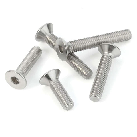 Assorted M6 Flat Head Socket Cap Screws Available In 20, 25, 30, 35, And 40mm Lengths With 4mm Allen Drive, DIN 7991, Stainless Steel 304 Bright Finish, 50 Pieces, Built For DIY Projects And Mechanical Fixes