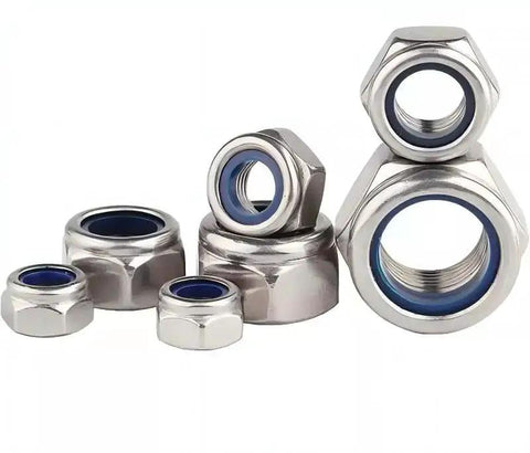 M3 Nylon Insert Lock Nuts 0.5mm Pitch, 160 Pcs, 304 Stainless Steel A2 70 Nylock Nuts, close-up showing rustproof and heavy-duty design.