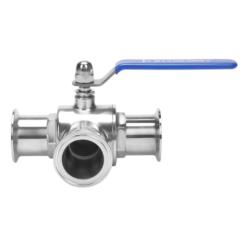DERNORD 2-inch 3-way tri-clamp sanitary ball valve, stainless steel 304 with blue lever handle