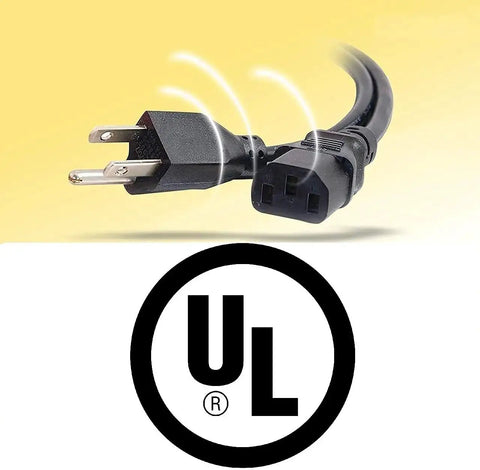 UL listed 3 Prong AC Power Cord For PC, Monitor, Printer Replacement Cable - IEC 320 C13 To NEMA 5-15P, 18AWG, 125V 10A, 6 Foot Length